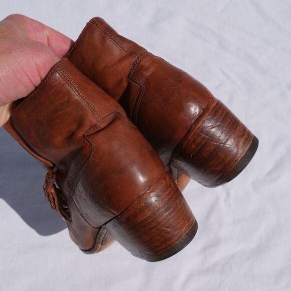 Archival Alberto Fasciani brown leather western ankle‎ boots with tassels - Picture 4 of 8